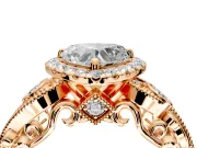 Milgrain Halo Engagement Ring Setting for Heart-Shaped Center with Shoulder Bezels and Prong Head in Rose Gold