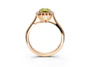 Starburst Halo Engagement Ring Setting for Fancy Yellow Emerald Cut Center with Thin Round-Wire Band and Prong Head in Rose Gold
