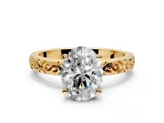 Solitaire Engagement Ring Setting for Oval Center with Scrollwork Band and Prong Head in Yellow Gold