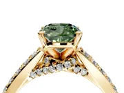 Solitaire Engagement Ring Setting for Fancy Green Cushion Cut Center with Crossover Accents and Prong Head in Yellow Gold