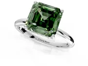 Hidden Halo Engagement Ring Setting for Fancy Green Asscher Cut Center with Thin Round-Wire Band and Prong Head in Sterling Silver