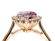 Starburst Halo Engagement Ring Setting for Fancy Pink Heart-Shaped Center with Thin Round-Wire Band and Prong Head in Rose Gold