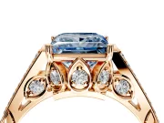 Cathedral Engagement Ring Setting for Fancy Blue Princess Cut Center with Antique-Style Pave Band and Prong Head in Rose Gold