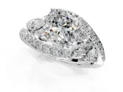 Halo Engagement Ring Setting for Cushion Cut Center with Marquise and Pave Bypass Band and Prong Head in Sterling Silver