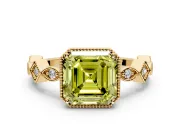 Milgrain Bezel Engagement Ring Setting for Fancy Yellow Asscher Cut Center with Marquise Stations and Bezel Head in Yellow Gold