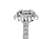 Milgrain Floral Halo Engagement Ring Setting for Asscher Cut Center with Pave Band and Prong Head in White Gold
