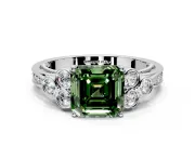 Cluster Engagement Ring Setting for Fancy Green Asscher Cut Center with Bezel Accent Clusters and Prong Head in Platinum