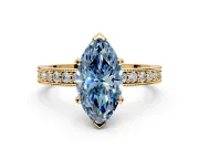 Milgrain Pave Engagement Ring Setting for Fancy Blue Marquise Center with Accent Band and Prong Head in Yellow Gold