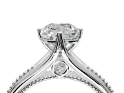 Solitaire Engagement Ring Setting for Cushion Cut Center with Milgrain Cathedral Band and Prong Head in Platinum