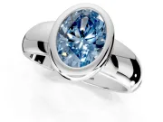 Solitaire Engagement Ring Setting for Fancy Blue Oval Center with Wide Band and Bezel Head in Sterling Silver