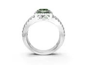 Halo Engagement Ring Setting for Fancy Green Princess Cut Center with Wide-Open Pave Split Shank and Prong Head in Sterling Silver