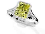 Solitaire Engagement Ring Setting for Fancy Yellow Radiant Cut Center with V Split Shank and Bezel Head in Platinum