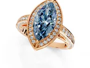 Halo Engagement Ring Setting for Fancy Blue Marquise Center with Framed Halo, Pave Band and Prong Head in Rose Gold