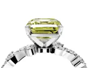 Solitaire Engagement Ring Setting for Fancy Yellow Asscher Cut Center with Bar-Station Pave Twist and Prong Head in White Gold