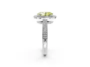Milgrain Halo Engagement Ring Setting for Fancy Yellow Oval Center with Three-Sided Pave Band and Prong Head in Platinum