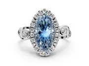 Halo Engagement Ring Setting for Fancy Blue Marquise Center with Open Scroll Shoulders and Prong Head in Platinum