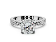 Solitaire Engagement Ring Setting for Cushion Cut Center with Milgrain X Pattern Band and Prong Head in Sterling Silver
