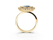 Halo Engagement Ring Setting for Fancy Blue Heart-Shaped Center with Milgrain Bezel Rim, Plain Band and Prong Head in Yellow Gold
