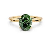 Solitaire Engagement Ring Setting for Fancy Green Oval Center with Bamboo Band and Prong Head in Yellow Gold