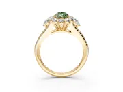 Halo Engagement Ring Setting for Fancy Green Pear-Shaped Center with Two-Strand Split Shank and Prong Head in Yellow Gold
