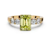 5 Stone Engagement Ring Setting for Fancy Yellow Emerald Cut Center with Plain Band and Prong Head in Yellow Gold