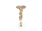 Solitaire Engagement Ring Setting for Fancy Pink Marquise Center with Bar-Station Pave Twist and Prong Head in Yellow Gold