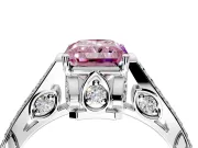 Cathedral Engagement Ring Setting for Fancy Pink Radiant Cut Center with Antique-Style Pave Band and Prong Head in Sterling Silver
