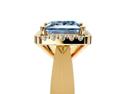 Halo Engagement Ring Setting for Fancy Blue Princess Cut Center with Square Band and Prong Head in Yellow Gold