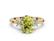 3 Stone Engagement Ring Setting for Fancy Yellow Oval Center with Wide Plain Band and Prong Head in Yellow Gold