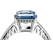 Engraved Engagement Ring Setting for Fancy Blue Asscher Cut Center with Milgrain Pave Band and Prong Head in Platinum