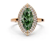Halo Engagement Ring Setting for Fancy Green Marquise Center with Plain Tapered Band and Prong Head in Rose Gold