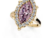 Single Halo Engagement Ring Setting for Fancy Pink Marquise Center with Corner Claws, Plain Band and Prong Head in Yellow Gold
