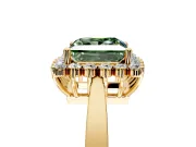 Starburst Halo Engagement Ring Setting for Fancy Green Princess Cut Center with Flat Cathedral Band and Prong Head in Yellow Gold