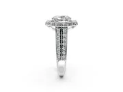 Large Accent Halo Engagement Ring Setting for Oval Center with Pave Split Shank and Prong Head in Platinum