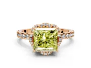 Halo Engagement Ring Setting for Fancy Yellow Princess Cut Center with Openwork Halo, Pave Band and Prong Head in Rose Gold