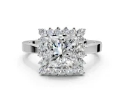 Starburst Halo Engagement Ring Setting for Princess Cut Center with Flat Cathedral Band and Prong Head in Platinum