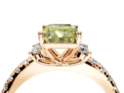 Paired Accent Engagement Ring Setting for Fancy Yellow Radiant Cut Center with Pave Band and Prong Head in Rose Gold