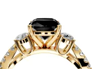 3 Stone Engagement Ring Setting for Fancy Black Cushion Cut Center with Pave Split Shank and Prong Head in Yellow Gold