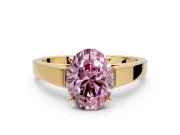 Solitaire Engagement Ring Setting for Fancy Pink Oval Center with Tapered Split Shoulders and Prong Head in Yellow Gold