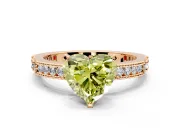 Solitaire Engagement Ring Setting for Fancy Yellow Heart-Shaped Center with Milgrain-Edged Pave Band and Prong Head in Rose Gold