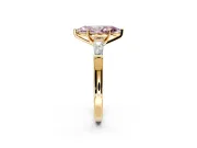 3 Stone Engagement Ring Setting for Fancy Pink Marquise Center with Tapered Baguettes, Plain Band and Prong Head in Yellow Gold