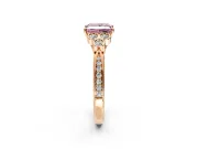 Cluster Engagement Ring Setting for Fancy Pink Princess Cut Center with Bezel Accent Clusters and Prong Head in Rose Gold