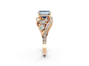 Halo Engagement Ring Setting for Fancy Blue Asscher Cut Center with Marquise and Pave Bypass Band and Prong Head in Rose Gold