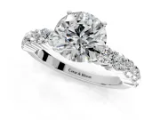 Shared-Prong Engagement Ring Setting for Round Cut Center with Graduated Accents and Prong Head in White Gold