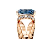 Halo Engagement Ring Setting for Fancy Blue Emerald Cut Center with Rope Twist Split Shank and Prong Head in Rose Gold