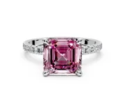 Solitaire Engagement Ring Setting for Fancy Pink Asscher Cut Center with Fine Pave Narrow Band and Prong Head in Platinum