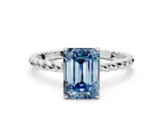 Solitaire Engagement Ring Setting for Fancy Blue Emerald Cut Center with Plain Twisted Rope Band and Prong Head in Sterling Silver