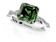 Solitaire Engagement Ring Setting for Fancy Green Asscher Cut Center with Twisted Pave Band and Prong Head in Platinum