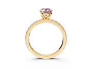 Solitaire Engagement Ring Setting for Fancy Pink Oval Center with Fine Pave Band and Claw Prong Head in Yellow Gold