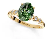 Solitaire Engagement Ring Setting for Fancy Green Oval Center with Bezel-Dot Beaded Band and Prong Head in Yellow Gold